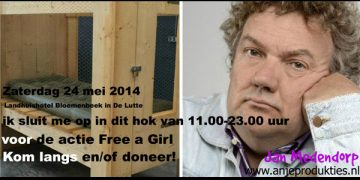 Jan Medendorp journalist sluit zich op in een hok voor geldinzameling voor free a girl actie 2014